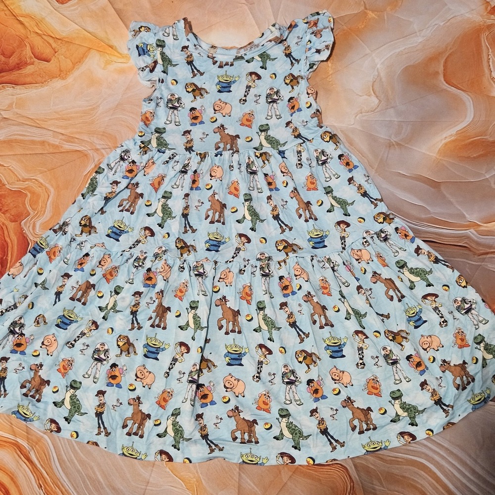 Bundle of Joy Toy Inspired Bamboo Dress Girls 5/6 Flutter Sleeve Tiered